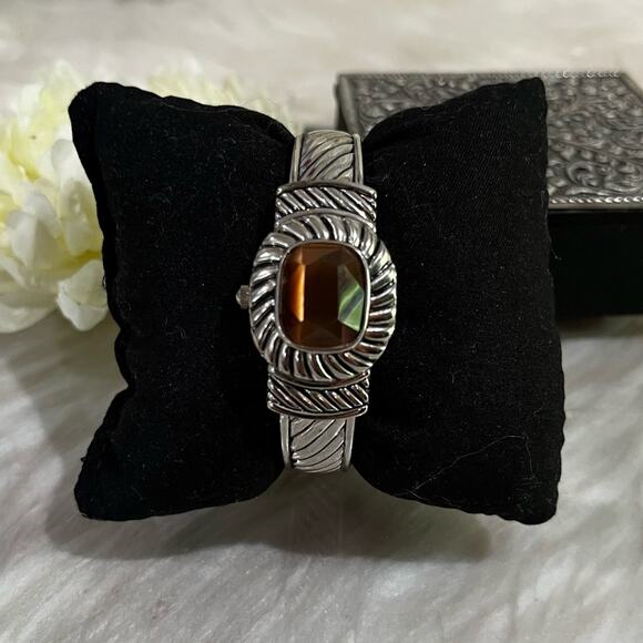 Armani Collezioni Accessories - NEW Collezio Quartz Bevel Cabachon Glass Hidden Flip Watch Bangle Bracelet 22 mm